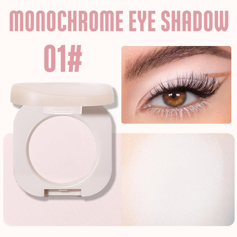 Single White Matte Eyeshadow,Bright Intense Monochrome Eye Shadow,Apply Makeup Easily,Matte Pressed Powder Single Eyeshadow,24 Hour Eye Makeup Longwear Waterproof-BrightBean Baby