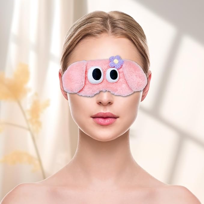 PERFECTSIGHT Dog Sleep Eye Masks, Cute Plush Sleep Eye Cover Lightweight Adjustable Eyeshade Faux Fur Mask Cover for Women Men Kids Sleep Travel Nap, Pink Puppy-BrightBean Baby