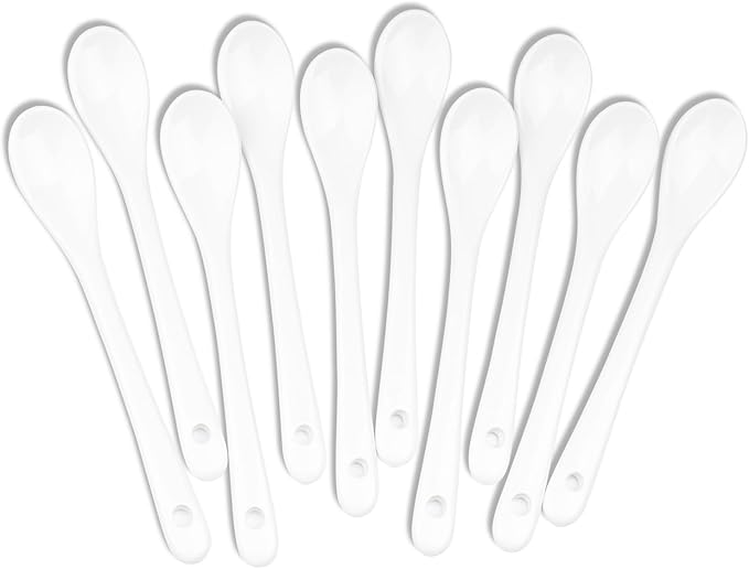 White Long Handle Porcelain Spoons Coffee, Tea, Yogurt and Ice-cream, Cutlery Fitting Ceramic Spoons 5.9 Inch Set of 10 (10, 5.9 inch)
