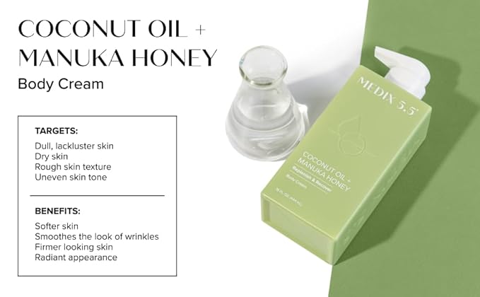 Medix 5.5 Brightening Vitamin C Cream + Coconut Oil Moisturizer Skin Care Set | Body Cream & Face Lotion Bundle | Firming Body Lotion Set For Women, Crepey Skin Treatment, Wrinkles, Cellulite, 2PC-BrightBean Baby