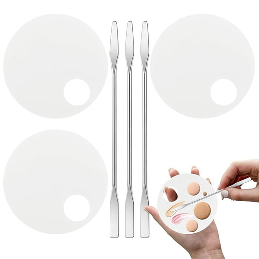 3 Pack Nail Art Palette with 3 Pcs Spatula Makeup Tray Foundation Mixing Palette Professional Cosmetic Stiring Tools for Women and Girls Liquid Foundation Lipstick Concealer-BrightBean Baby