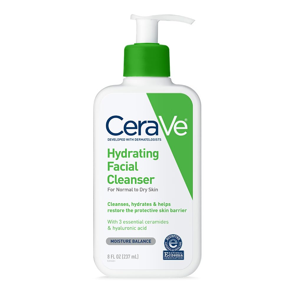 CeraVe Hydrating Facial Cleanser, Moisturizing Face Wash For Dry Skin, Hyaluronic Acid + Ceramides + Glycerin, Hydrating Cleanser For Normal To Dry Skin, National Eczema Association Certified-BrightBean Baby