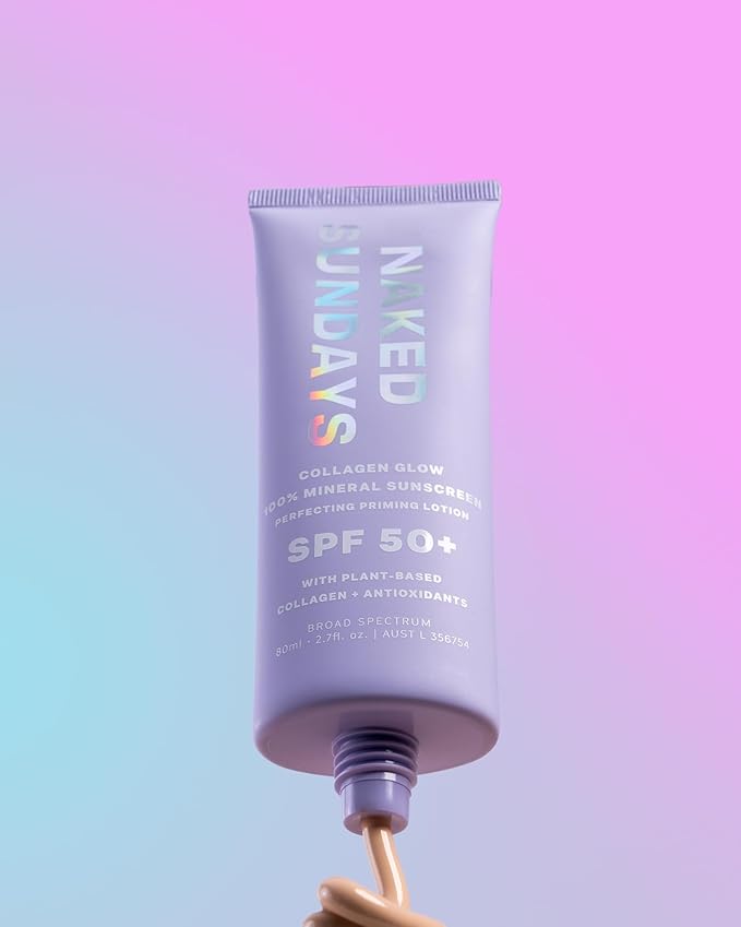Naked Sundays SPF 50 Mineral Glow Sunscreen, Daily Hydrating Facial Moisturizer & Primer with Zinc Oxide, Sheer Tint, Broad Spectrum SPF Lotion (Jumbo 80ml)-BrightBean Baby