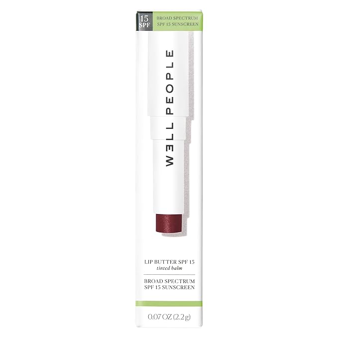 Well People Lip Butter SPF 15 Tinted Balm, Hydrating Lip Balm For Sun Protection & A Hint Of Color, Infused With Non-Micronized Zinc Oxide, Vegan & Cruelty-free, Wine-BrightBean Baby