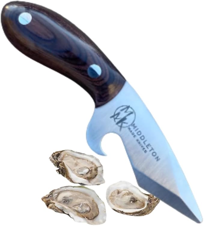Middleton Made Knives Brew Shucker, Oyster Shucking Knife with Bottle Opener, Handmade & Professional Shucker Tool, USA Made, Walnut