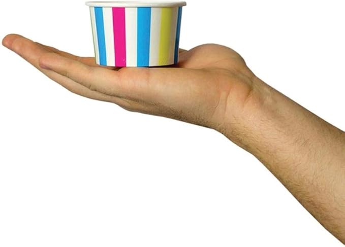 UNIQ 1000-Count 4 oz Striped Paper Ice Cream Cups Rainbow Color | Disposable Dessert Bowls in Multiple Colors | Frozen Dessert Supplies