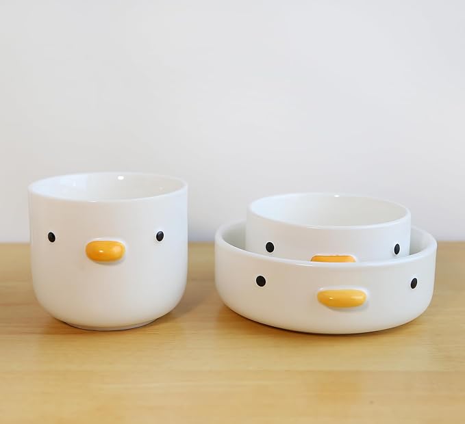 PURROOM Funny Cute Duck 6'' Salad Bowl, Handmade Glaze Chick Safety Ceramics Flat Bottomed Bowl, Home Family, Friend.