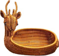 hand-woven round rattan basket storage basket storage box ornaments decorative basket multifunctional picnic food bread basket fruit gift basket key basket. (deer)