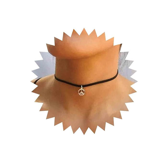 Boho Peace Choker Necklace Black Cord Circle Necklace Short Round Necklace Vegan Necklace Chain Jewelry for Women and Girls-BrightBean Baby