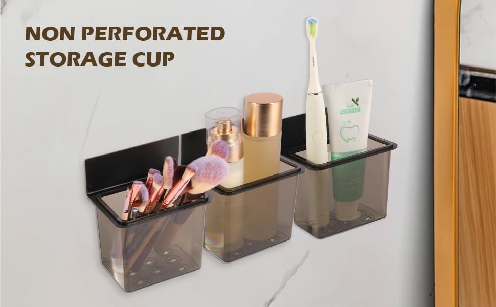 Toothbrush Holder Toothpaste Holder with Wall Mount for Family, Metal Frame & Plastic Black Bathroom Organizer Set with Adhere Tape for Bathroom -one Pack-BrightBean Baby