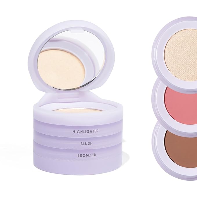 Subtl Beauty 3-in-1 travel makeup kit by subtl staks | powder blush, bronzer, and highlighter | includes mirror lid and mini brush | for dark-deep skin tones-BrightBean Baby