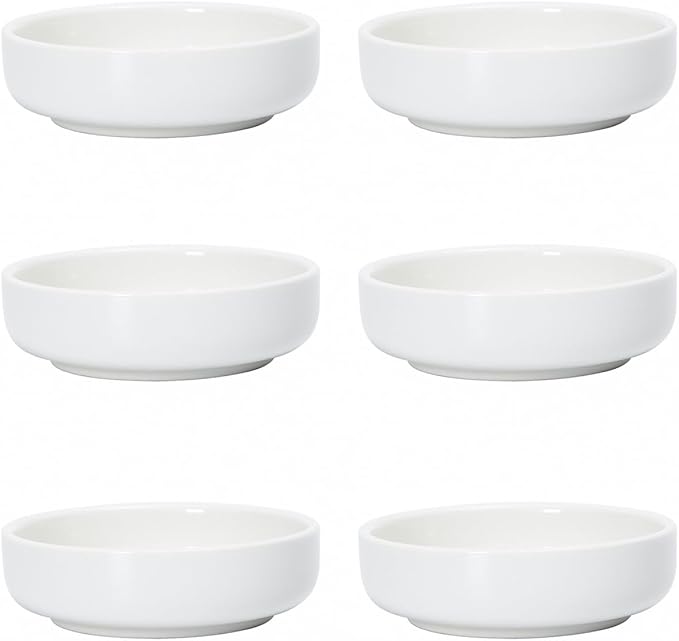 Selamica Soy Sauce Dish, 2.5 oz Ceramic Dipping Bowls Set of 6, 3.3 Inch Pinch Bowls, Mini Bowls for Side Dish, Condiment, Ketchup, Sushi, BBQ, White