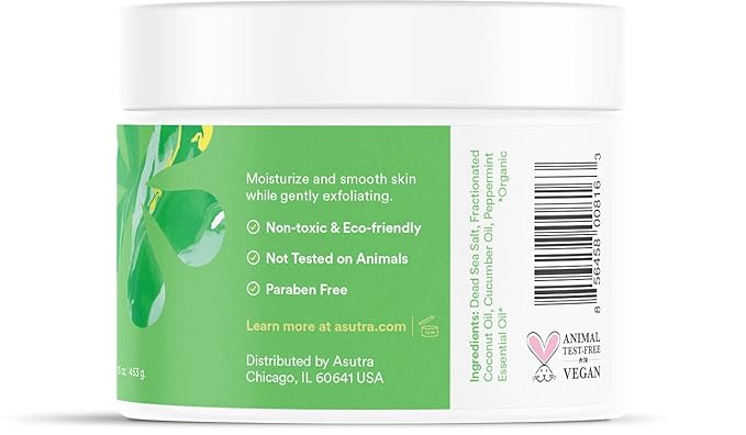 ASUTRA Dead Sea Salt Essential Oil Body Scrub Exfoliator (Cooling Cucumber), 16 oz - Ultra Hydrating, Gentle, & Moisturizing - Coconut, Cucumber, and Peppermint Oils-BrightBean Baby