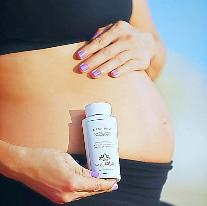 Sweetsation Therapy- Organic EllastiBelly Stretch Mark Miracle Oil, 4oz. Stretch Marks Prevention in Pregnancy With Omega 3,6,9, Vitamins,Amino Acids, 30+ Extracts to Boost Elasticity-BrightBean Baby