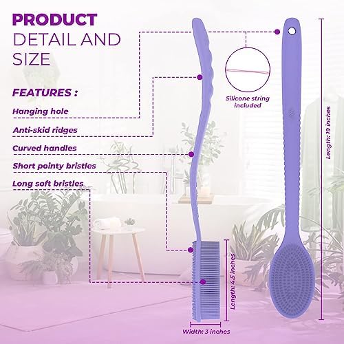 Avilana Silicone Body Scrubber – Gentle Shower Brush & Loofah Alternative- Food Grade & Lab Tested – Fast-Drying, Hygienic, BPA-Free Silicone Body Gentle Exfoliator (Blue, Long Handle)-BrightBean Baby