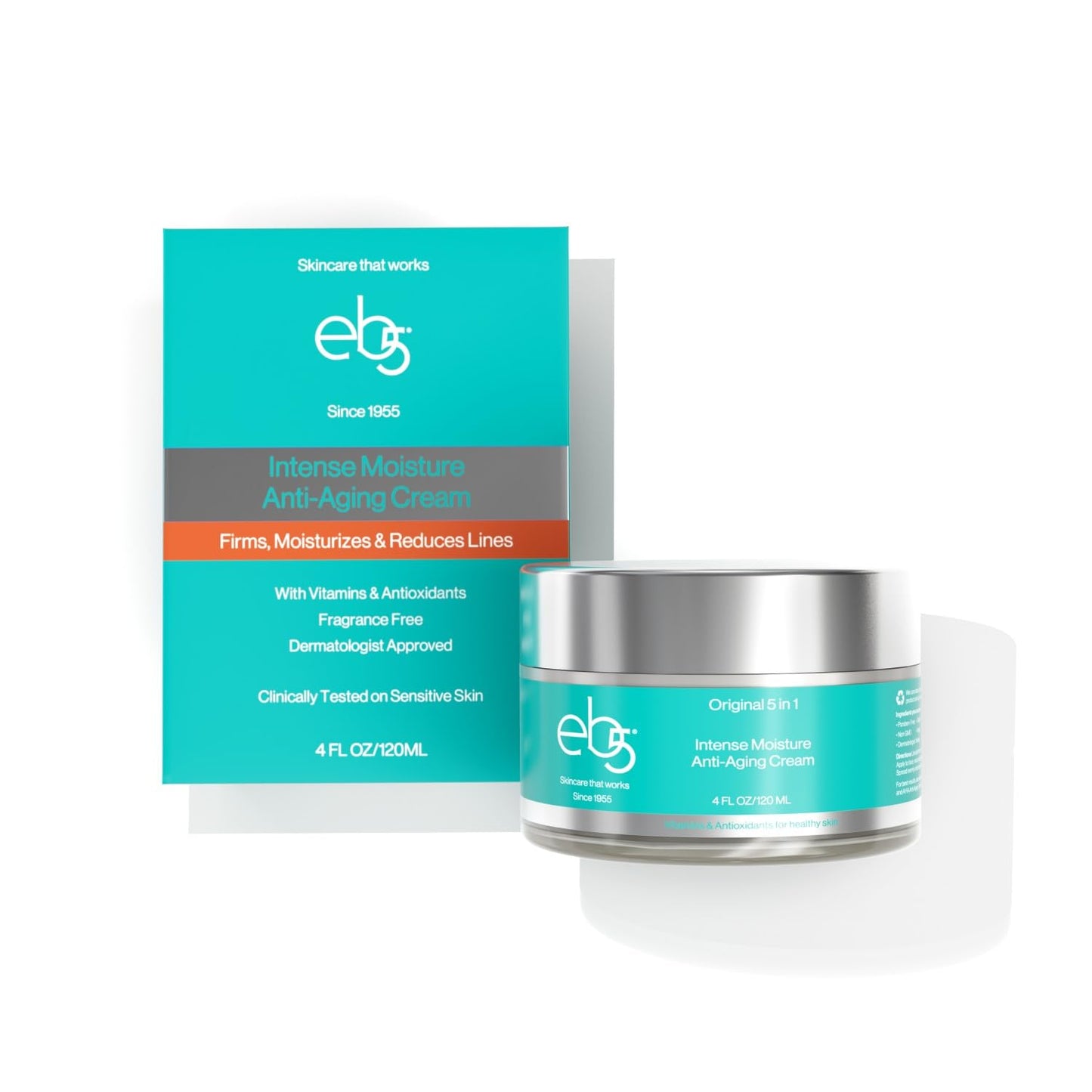 eb5 Intense Moisture Anti Aging Moisturizer Face and Neck Cream- Tone & Tighten Skin with Retinol, Fade Fine Lines and Wrinkles with Vitamin E, A and B5-4oz-BrightBean Baby