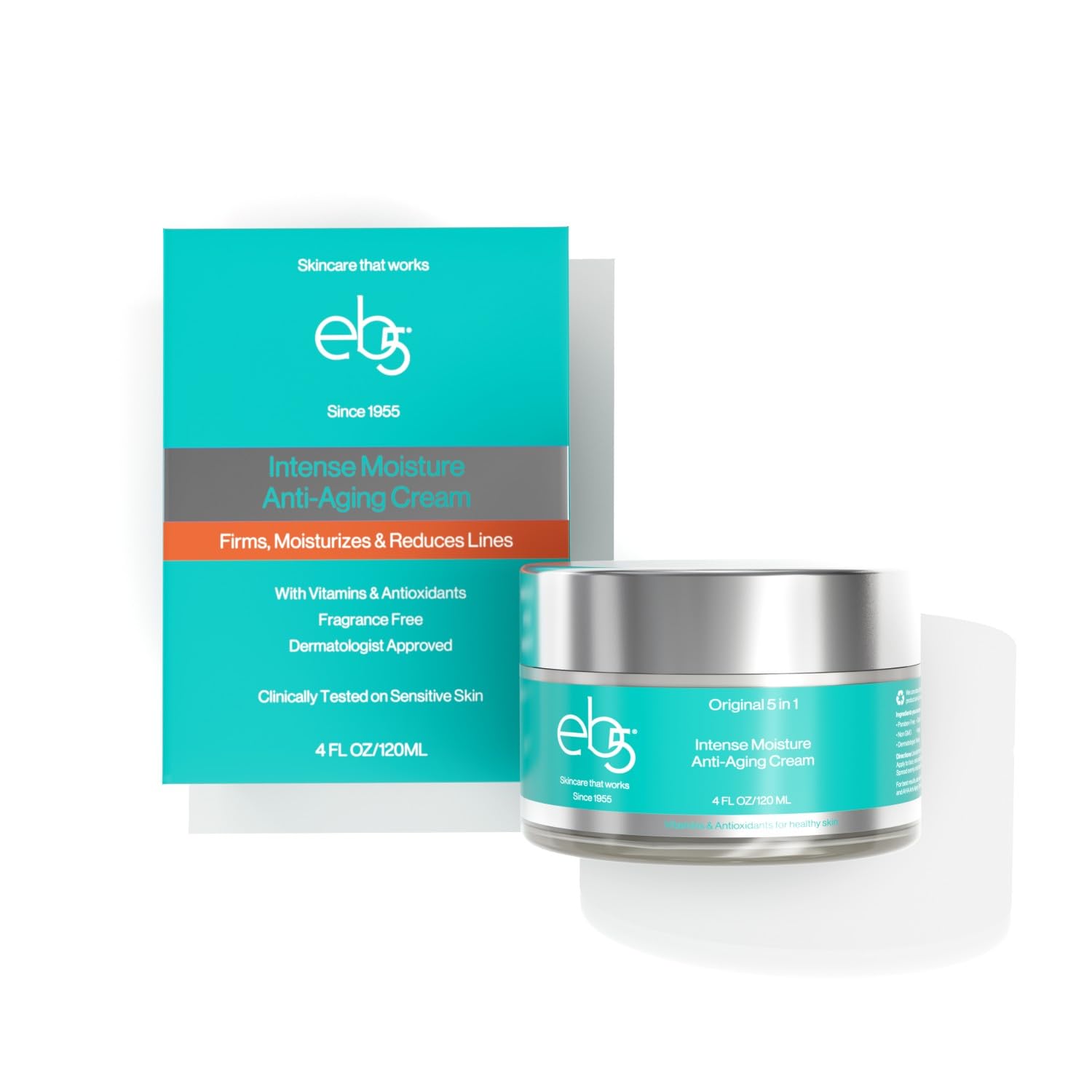 eb5 Intense Moisture Anti Aging Moisturizer Face and Neck Cream- Tone & Tighten Skin with Retinol, Fade Fine Lines and Wrinkles with Vitamin E, A and B5-4oz-BrightBean Baby