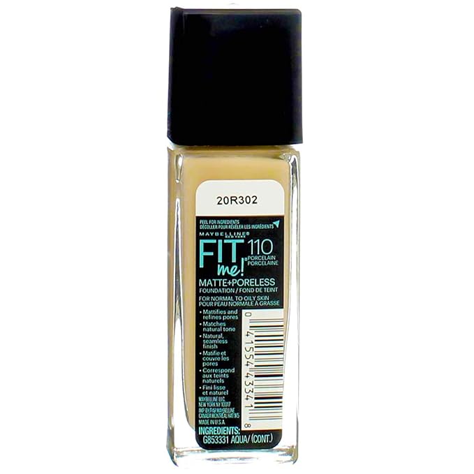 Maybelline New York Fit Me! Matte + Poreless Foundation, Porcelain [110] 1 oz (Pack of 3)-BrightBean Baby