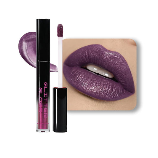 Dark Purple Metallic Lipstick for Women,Glitter Sparkling Liquid Lipstick,Long Lasting Waterproof Lightweight Comfortable Non-Drying Bold Dark Lip Gloss for Gothic Stage Makeup,Vegan-BrightBean Baby