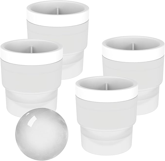 Ice Ball Maker Mold - Set of 4, Round Ice Cube Mold, 2.4 Inch Sphere Ice Cubes for Whiskey, Cocktails, Bourbon (4, White)