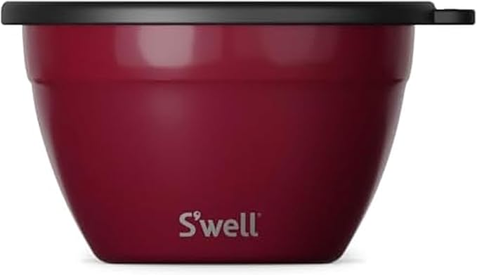 S'well Stainless Steel Salad Bowl Kit 64oz, Wild Cherry, Comes with 2oz Mini Canister and Removable Tray for Organization, Leakproof, Easy to Clean, Dishwasher Safe