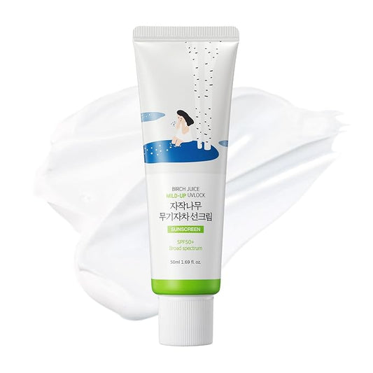 ROUND LAB Birch Juice Mild-up Sunscreen UV LOCK 1.69 Fl Oz | SPF 50+ broad spectrum, Mineral Zinc Oxide, for Sensitive Skin, Control Oil and Sebum, Korean Sunscreen-BrightBean Baby