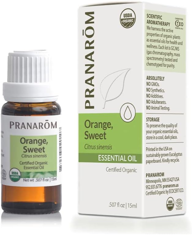 Pranarom USDA Certified Organic Sweet Orange Essential Oil (15ml), 100% Pure Undiluted Therapeutic Grade from Mexico for Aromatherapy, Diffuser, Citrus Scent, Soothing, DIY Cleaning-BrightBean Baby