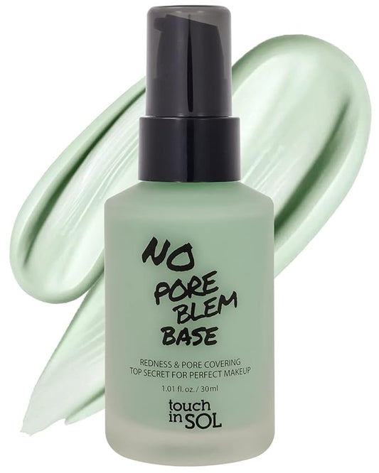 TOUCH IN SOL Redness Correcting Base Primer 1.01 fl.oz. - Pore Minimizing Green Toned Makeup Base - Tone Neutralizing before Foundation - Minimize Rosacea, Redness - No Pore Blem Primer Base-BrightBean Baby