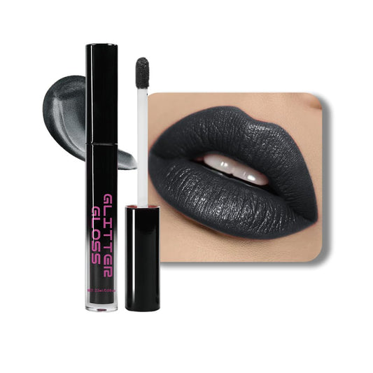 Gray Black Metallic Lipstick for Women,Glitter Sparkling Liquid Lipstick,Long Lasting Waterproof Lightweight Comfortable Non-Drying Bold Dark Lip Gloss for Gothic Stage Makeup,Vegan-BrightBean Baby