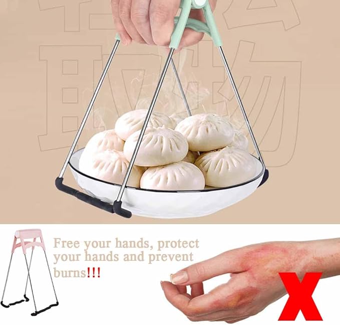 2 PCS Stainless Steel Hot Bowl Clip,Stainless Steel Bowl Lifter Clips,Multifunction with Plastic Handle Foldable Bowl Clip Kitchen Tools Cooking Tongs Ideal to Hold Dishes, Bowls, Pans and More