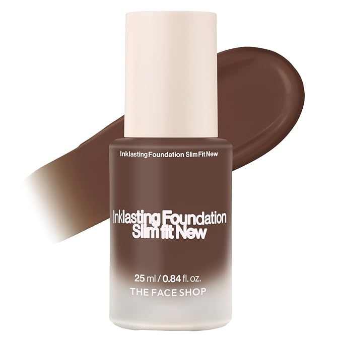 THE FACE SHOP Ink Lasting Liquid Foundation, Full Coverage, 72‑Hour Wear Semi‑Matte Finish, Makeup with Bakuchiol, N710 Espresso, 0.84 Fl. Oz.-BrightBean Baby