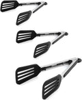 3-Piece Stainless Steel & Silicone Cooking Tongs Set - Black (7", "9", "12 inches) - Heat Resistant, Non-Stick, Locking Handle, Dishwasher Safe