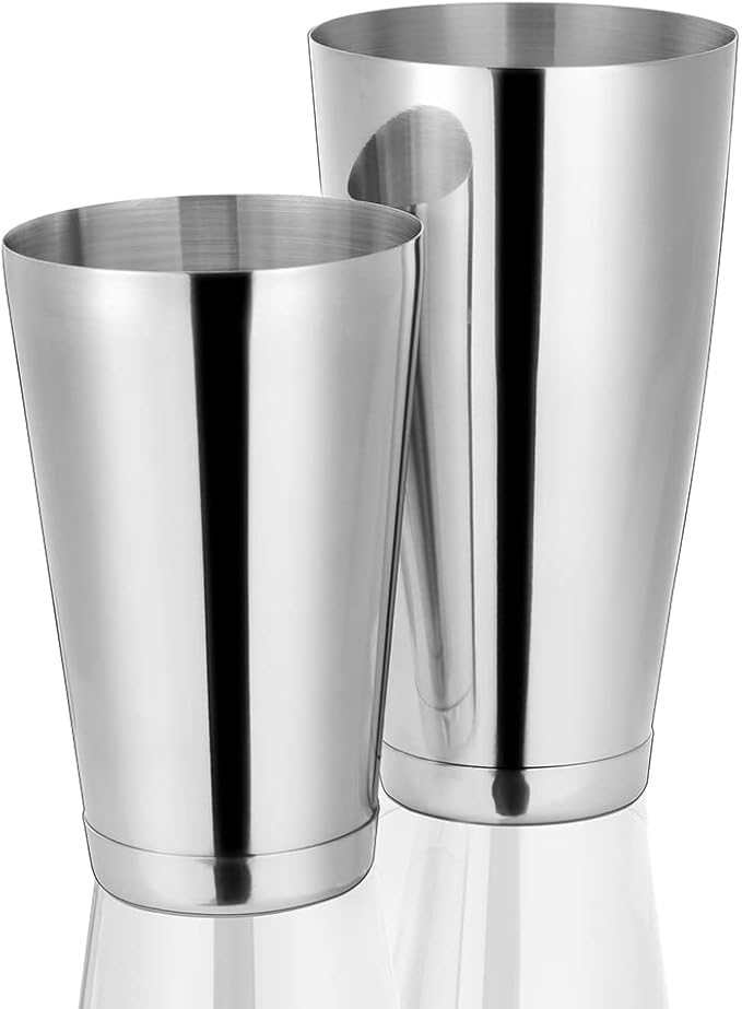 Cocktail Shaker Tins Set Stainless Steel, Pro Bar Style Boston Shakers Bartending, Two Piece Martini Shaker Cup Drink Mixer for Bartender – Silver Bar Tools Weighted Metal Shaking Tin