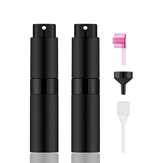 2 PCS/8ml Portable Mini Perfume Atomizer bottles, Empty Refillable Spray Bottle with 3 Types of Refill Tools, Pocket Travel Perfume Sample Bottles(Matte Black)-BrightBean Baby