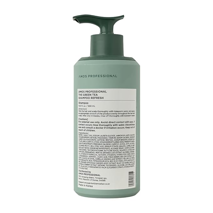 AMOS PROFESSIONAL The Green Tea Shampoo Refresh for Thinning Hair, Korean Shampoo for Oily Scalp l Deep Cleans, Strengthening Hair, All Hair Types, 16.9 fl.oz-BrightBean Baby