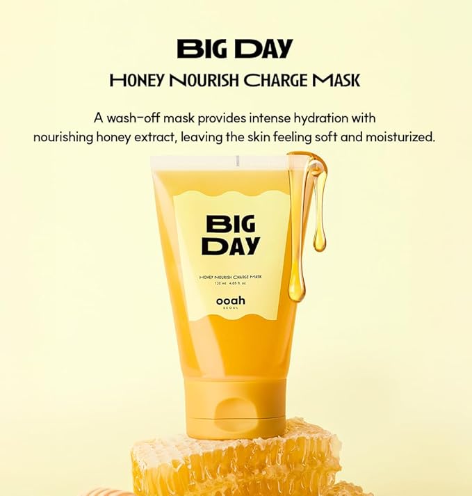 BIG DAY Nourishing Honey Face Mask | Korean Skincare for Deep Hydration & Glow | Propolis, Bee Pollen & Ceramide for Radiance & Skin Barrier Support | 120ml 4.05fl.oz-BrightBean Baby