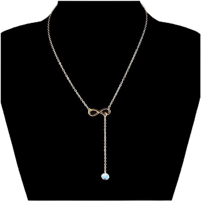 Boho Crystal Infinity Necklace Gold Y Necklace Minimalist Crystal Y Lariat Necklace Chain Jewelry for Women and Girls-BrightBean Baby