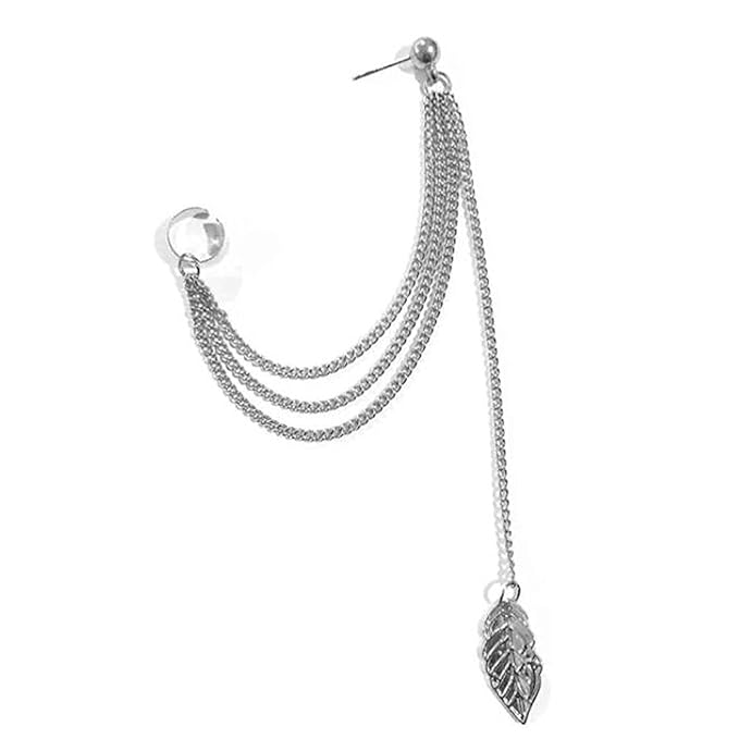 Boho Leaf Cuff Chain Earrings Silver Dangle Chain Earrings Cartilage Helix Earrings Cuff Helix to Lobe Chain Earrings Jewelry for Women and Girls-BrightBean Baby