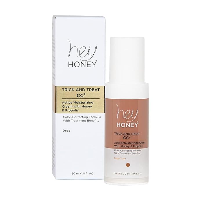 Hey Honey Trick and Treat CC Cream SPF 46 | Active Moisturizing Color Correcting Cream with Honey & Propolis | Best Cover For Rosacea, Skin Redness & Mature Skin | Cruelty-Free | 1 oz (Deep)-BrightBean Baby