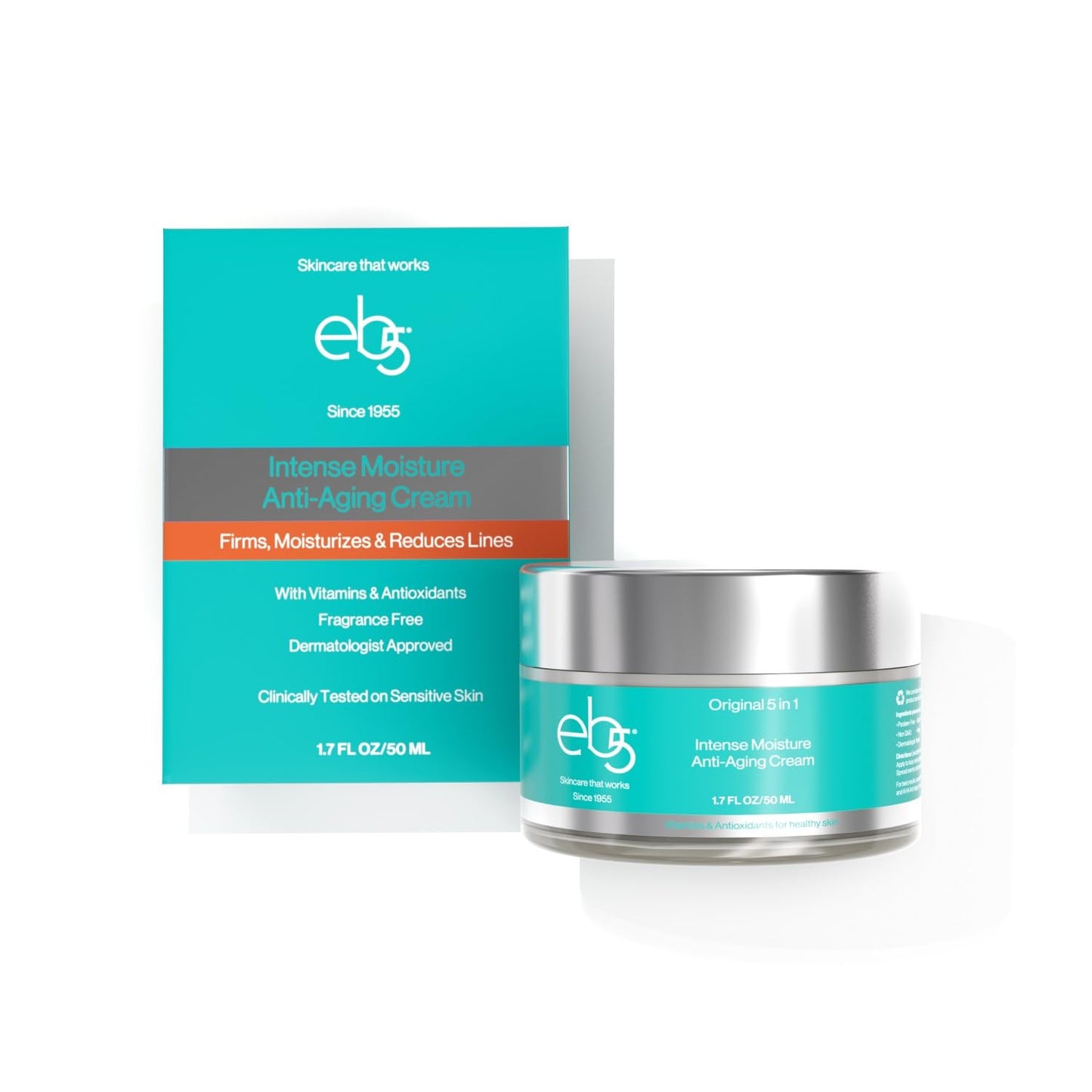 eb5 Intense Moisture Anti Aging Moisturizer Face & Neck Cream- Tone Tighten Skin with Retinol, Fade Fine Lines & Wrinkles with Vitamin E, A & B5-1.7oz.-BrightBean Baby