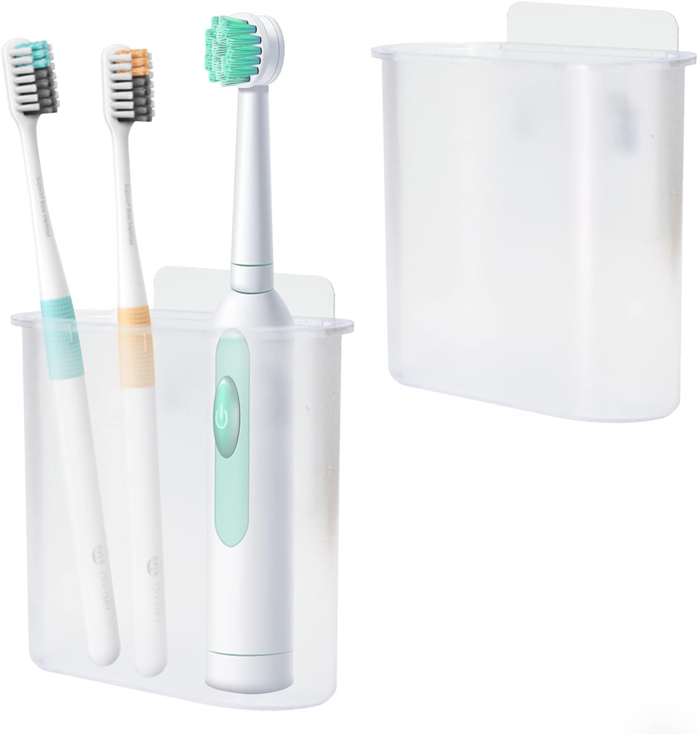 2 Packs Toothbrush Holders Wall Mounted, Self Adhesive Tooth Brush Holder for Bathroom Electric Toothbrush Toothpaste Razor Holder Bathroom Accessories(Clear)-BrightBean Baby