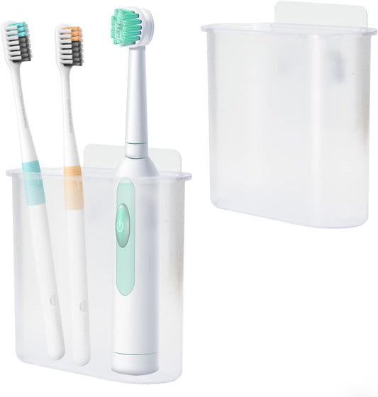 2 Packs Toothbrush Holders Wall Mounted, Self Adhesive Tooth Brush Holder for Bathroom Electric Toothbrush Toothpaste Razor Holder Bathroom Accessories(Clear)-BrightBean Baby