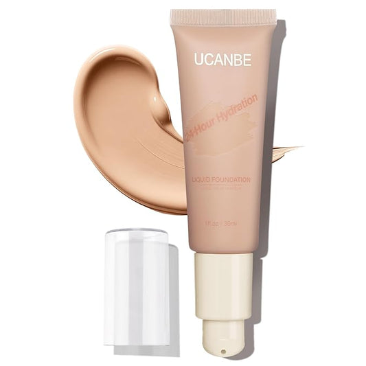 UCANBE Matte Liquid Foundation Makeup, Medium to Full Coverage Waterproof Longwear Serum Cream Foundation for Combination & Oily Mature Skin, Lightweight Hydrating Nourishing, Classic Ivory, 1 fl. oz.-BrightBean Baby