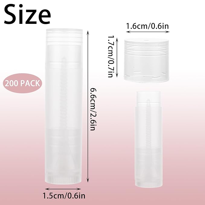 200PCS Lip Balm Tubes with Caps, Clear Lip Balm Tubes Empty Chapstick Tubes Empty Bulk for DIY Lipstick Homemade 3/16 Oz (5.5 ml)-BrightBean Baby