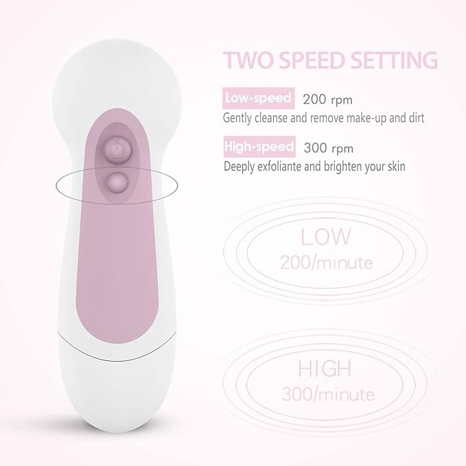 Waterproof Facial Cleansing Spin Brush Set with 5 Exfoliating Brush Heads - Electric Face Scrubber Cleanser Brush by CLSEVXY - Face Brush for Gentle Exfoliation and Deep Scrubbing-BrightBean Baby