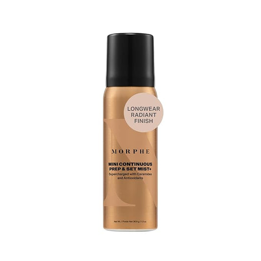 Morphe Mini Continuous Prep & Set Setting Spray - Travel Size Setting Spray for Makeup - Micro-Fine Face Mist Enriched with Ceramides to Help Hydrate, Nourish & Strengthen Skin Barrier (1.3 oz)-BrightBean Baby