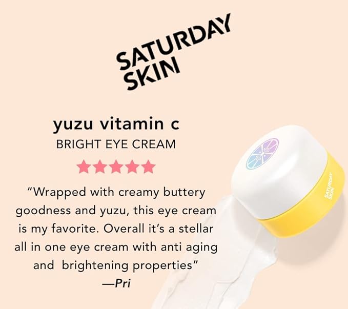 Saturday Skin Yuzu Eye Balm Vitamin C Wide lluminating Under Tight Eye Cream Korean Niacinamide Caffeine for Wrinkles Puffy Eyes Dark Circles Moisturizing Hydrates Anti Aging for Women (15ml)-BrightBean Baby
