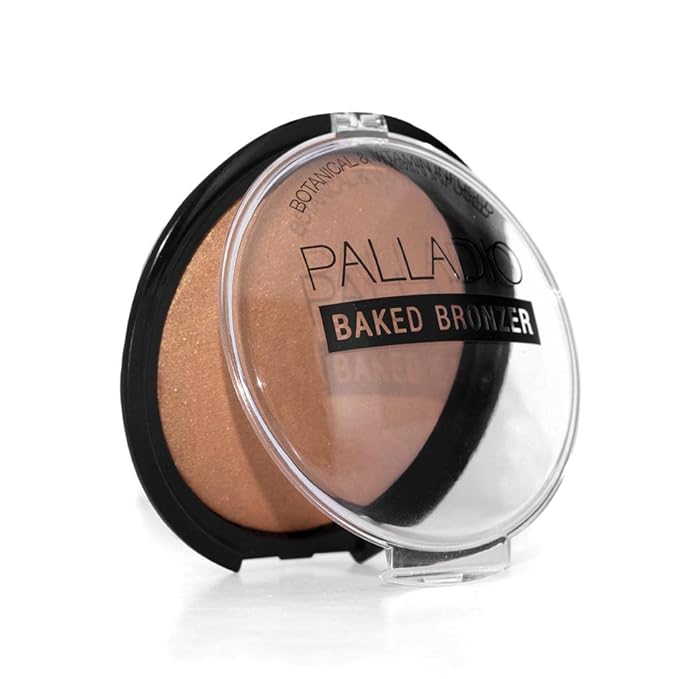 Palladio Baked Bronzer, Highly Pigmented and Easy to Blend, Shimmery Bronzed Glow, Use Dry or Wet, Lasts all day long, Provides Rich Tanning Color Finish, Powder Compact, Caribbean Tan-BrightBean Baby