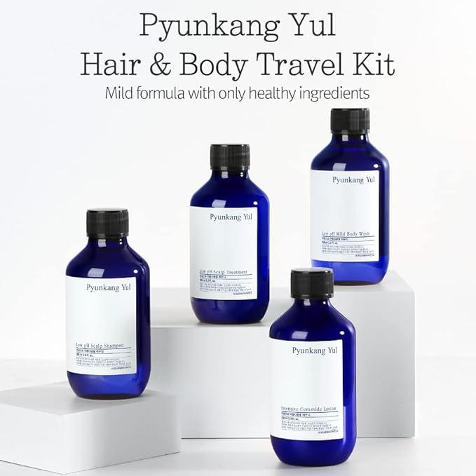 PYUNKANG YUL Hair&Body Travel Kit | Shampoo, Conditioner, Body Wash, Lotion, Spa Kit, 4 items | Low pH, Moisturizing, Soothing, Refreshing, Fragrance Free | Korean Skin Care | 3.38 Fl.Oz. x 4ea-BrightBean Baby
