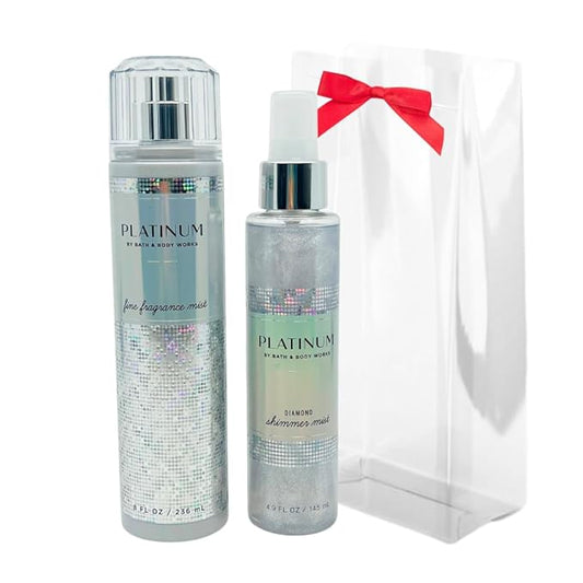 Bath & Body Works PLATINUM Fine Fragrance Mist 8 fl oz and Shimmer Mist 4.9 fl oz 2-piece Gift Set with a Red Bow for Holidays-BrightBean Baby
